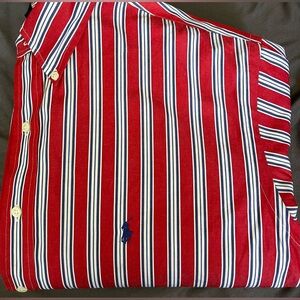 Polo Ralph Lauren Classic Men's Dress Shirt, Red/White/Blue Striped; Size 18/XXL